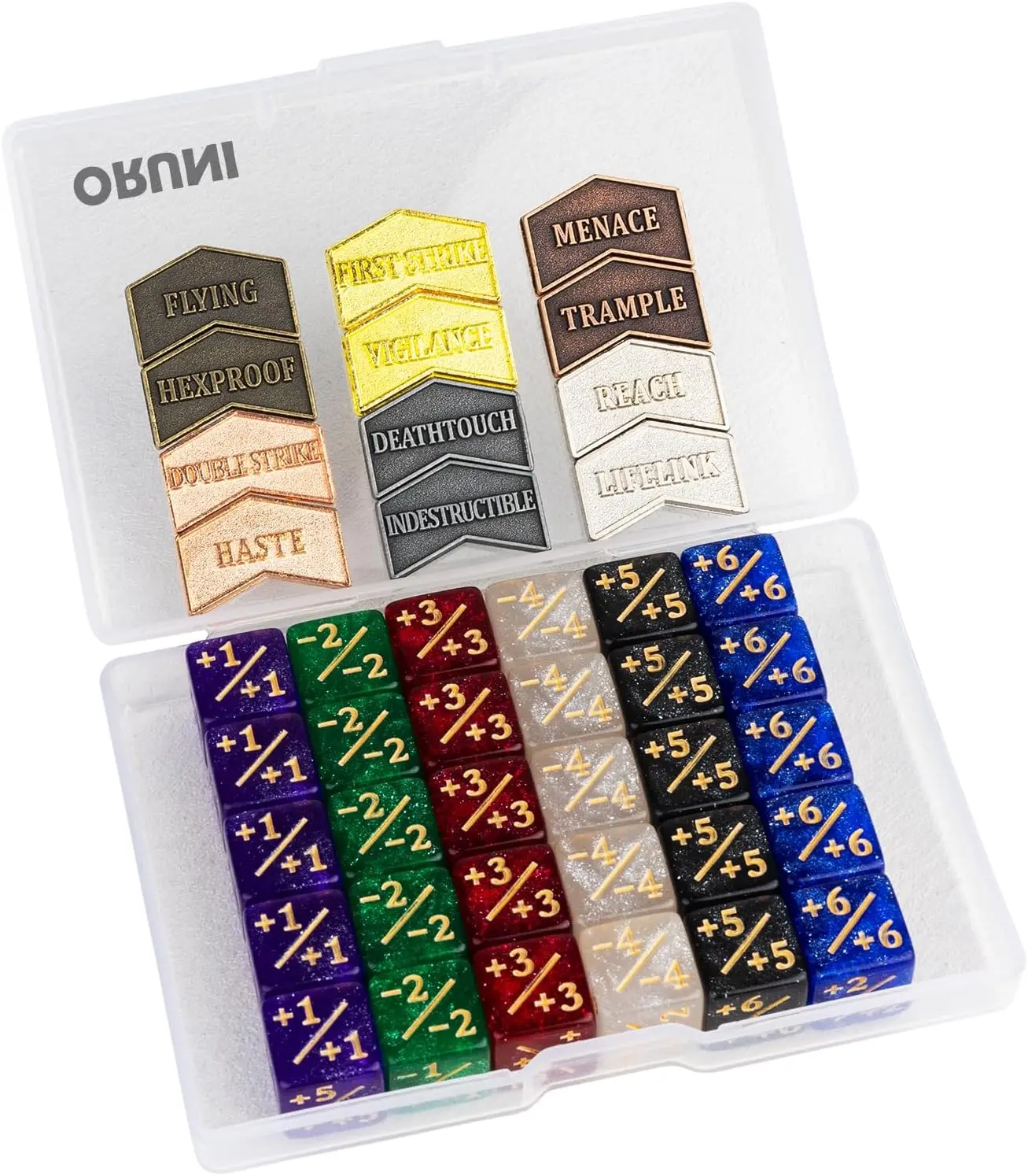 

42-Piece Reversible Metal Dice Set with Tokens for Magic Card Games, Portable and Durable