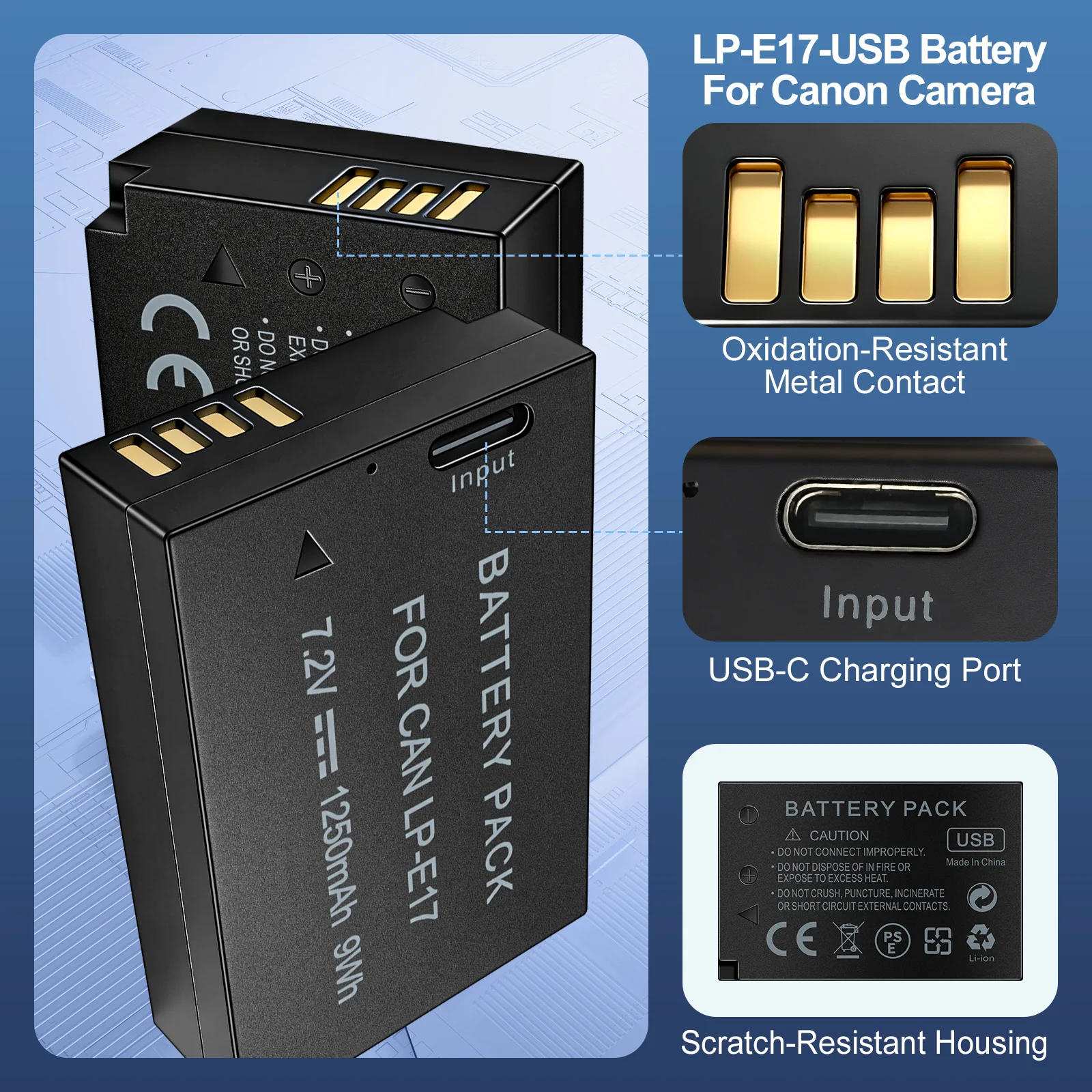 USB-C LP-E17 Battery for Canon EOS M3 M5 750D 760D 8000 D200D T6i