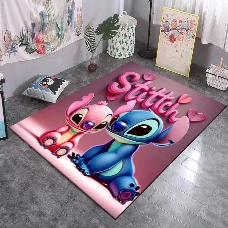 MINISO Disney Lilo Stitch Kids Bedroom Bedside Carpet Non Slip Soft Floor Mats Sofa Coffee Table Area Rugs for Home Decoration