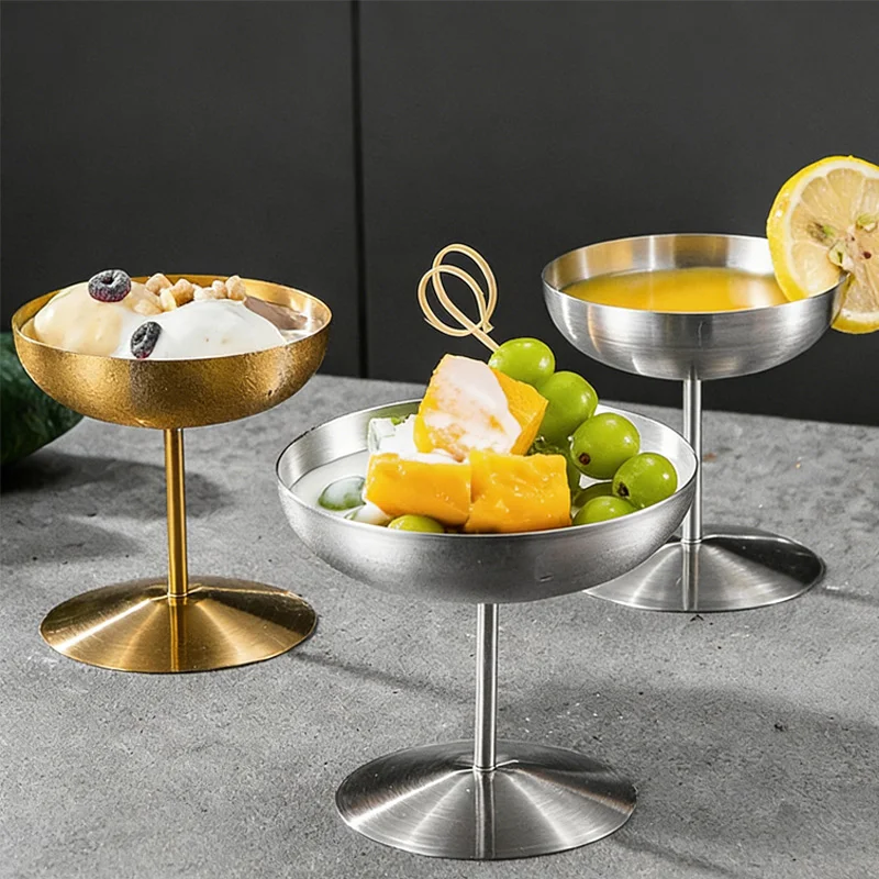 Stainless Steel Eco-Friendly Durable Silver/Gold Ice Cream Dessert Pudding Coffee Martini Bowls High-footed Modern Minimalist