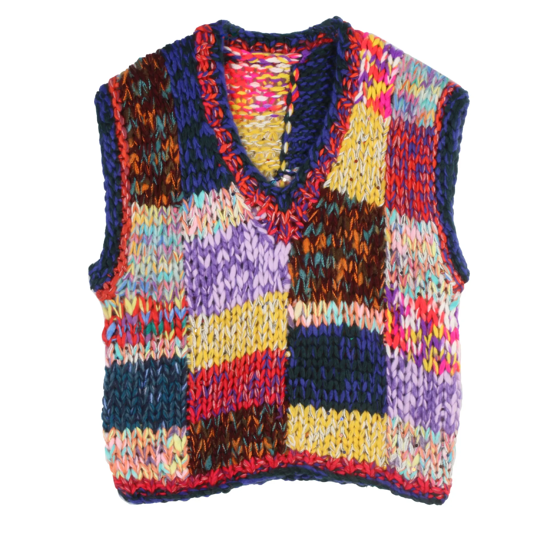 

2026 Ретро модный жилет без рукавов, свитер с v-образным вырезом, контрастный клетчатый осенне-зимний новый короткий свитер ручной работы, женский жилет