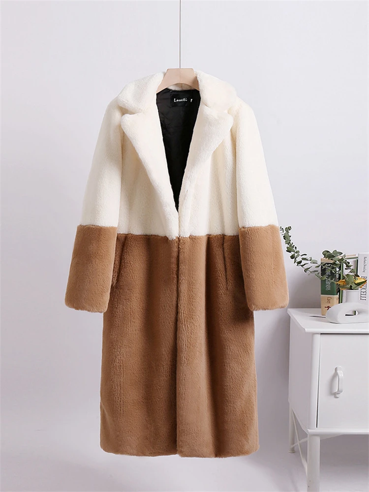 Thicken Patchwork Plush Faux Fur Coats Winter Warm Rabbit Furs Overcoats Loose Oversized 5xl Jaqueta Women Casual Long Jacket