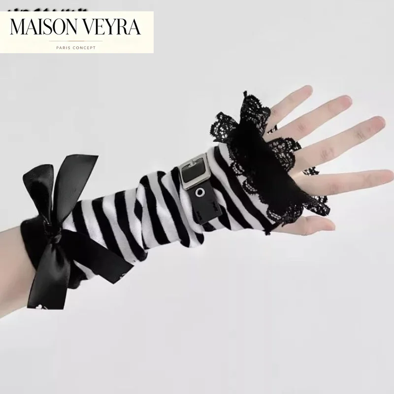 harajuku-patchwork-lace-long-arm-warmer-bow-fingerless-gloves-protection-sun-sleeves-y2k-aesthetic-stripe-grunge-gothic-summer