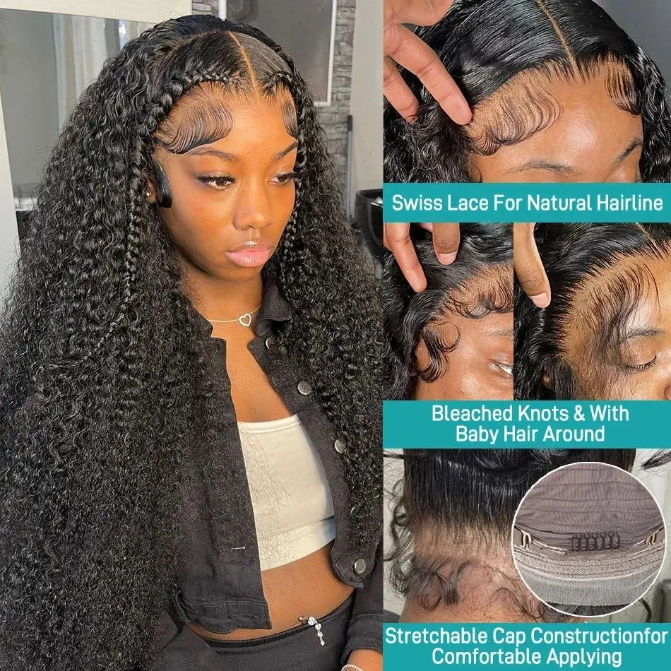Deep Curls Deep Wave Wig 100% Unprocessed Hair 13x6 HD Lace Frontal 180 Density 22 28 36 Inch Natural Hairline Bouncy Neat Daily