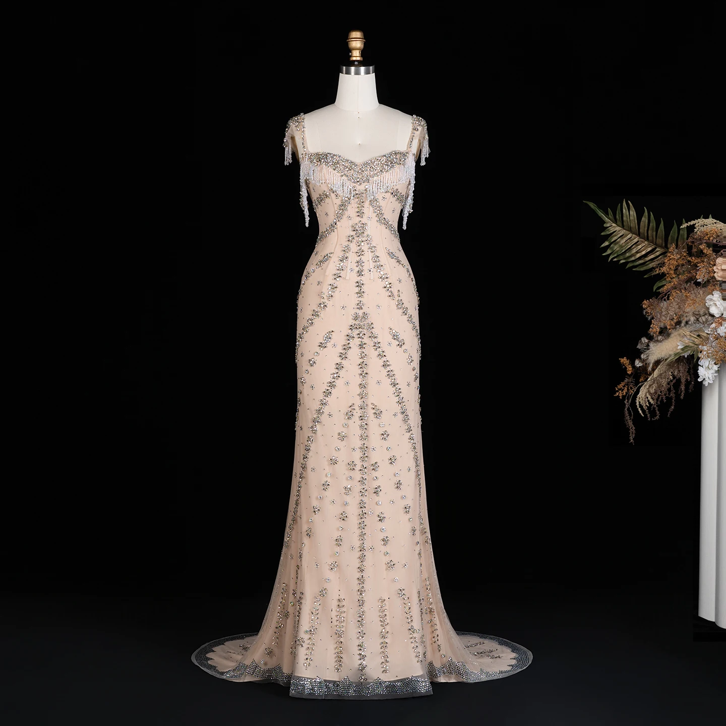 Sharon Said Kendall Jenner Langes Nude Meerjungfrauen-Abendkleid mit Kristallen für Abschlussball, Schwarzes Mädchen-Abschlussfeierkleid SS358 Maßanfertigung – Detail 10