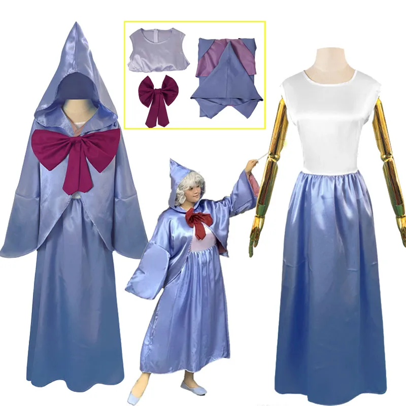 

Anime Cinderella cosplay costume Fairy Godmother blue dress blow full set for women Role Play Party+