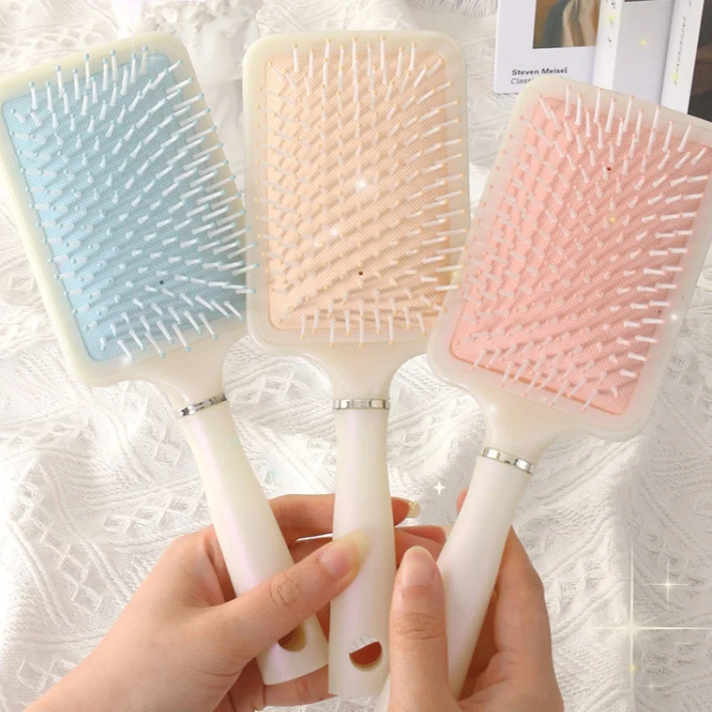 1/3 Piece Random Color Cream Ins Style Mermaid Pearl Air Cushion Comb for Women, Home Use Scalp Massage Airbag Comb, Hair Smoothing and Styling Large Paddle Brush