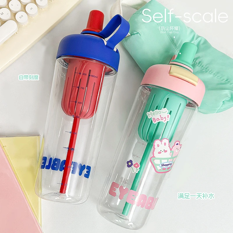 Taza de agua de alta apariencia para niñas, bebida doble de gran capacidad de verano, taza de separación de té, taza con pajita de mano resistente al calor