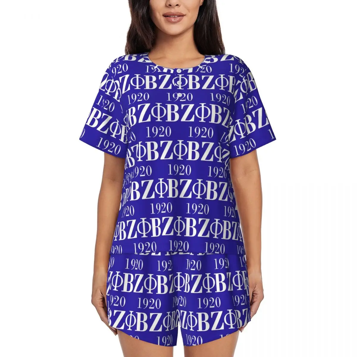 

Zeta Phi Beta Sorority Logo Greek Letter 1920 Round Neck Short Sleeves Nightdress for Sleeping Women Pajama Set Short Pants