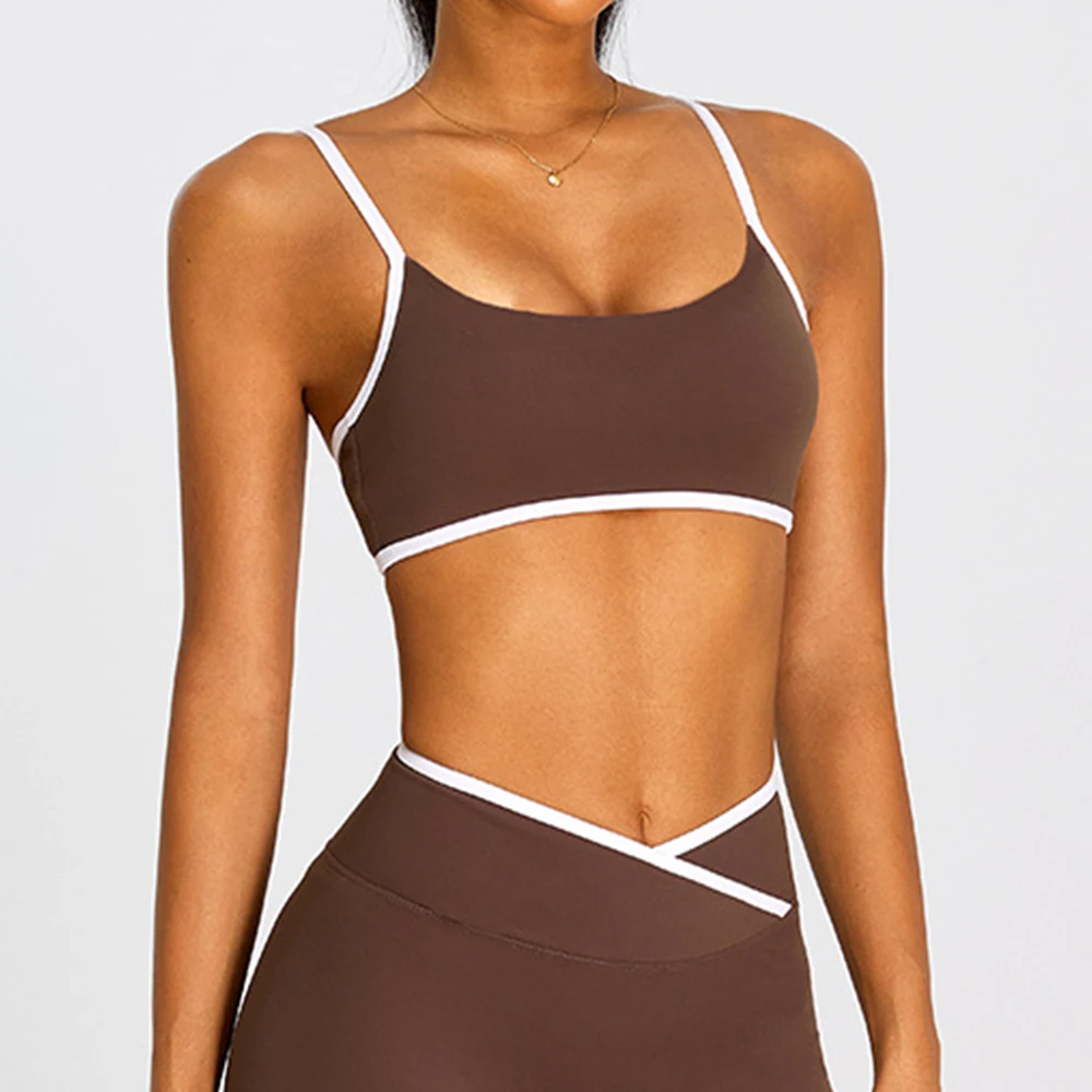 Color Contrasting Yoga Bra Women's Fitness Sports Underwear Breathable Cycling Runnings Tops Female Shockproof Workout Underwear