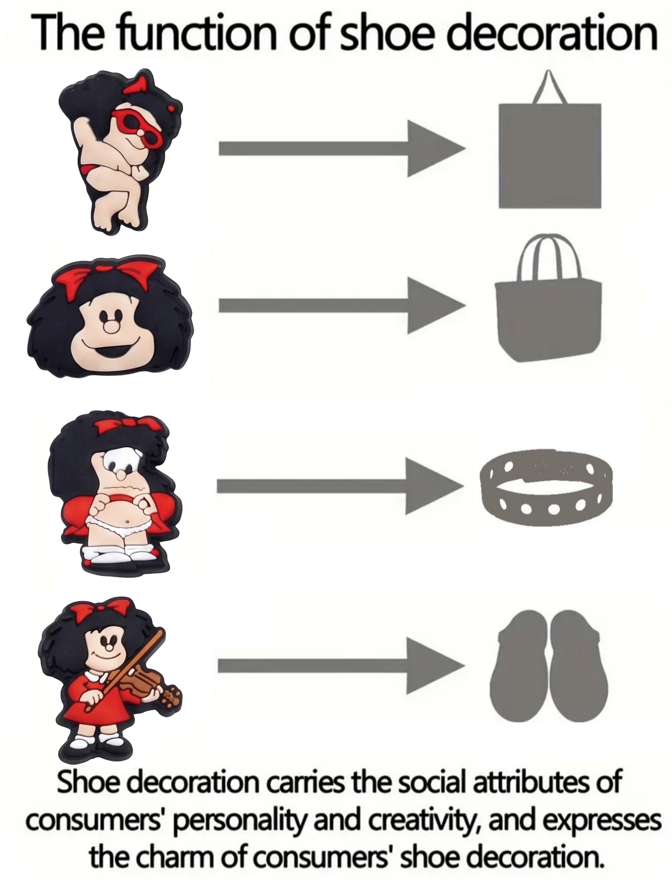 4-16PCS Retro cartoon black haired little girl Shoe Charms Fantasy PVC Decor High-quality Detachable Waterproof For Party Gift