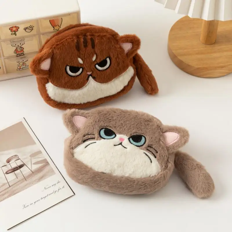 Monedero de felpa con gatito encantador, billetera de gato de dibujos animados, bolsa para cambiar dinero, bolsa para auriculares, llaves, lápiz labial, bolsas de almacenamiento, regalos para chico y niña