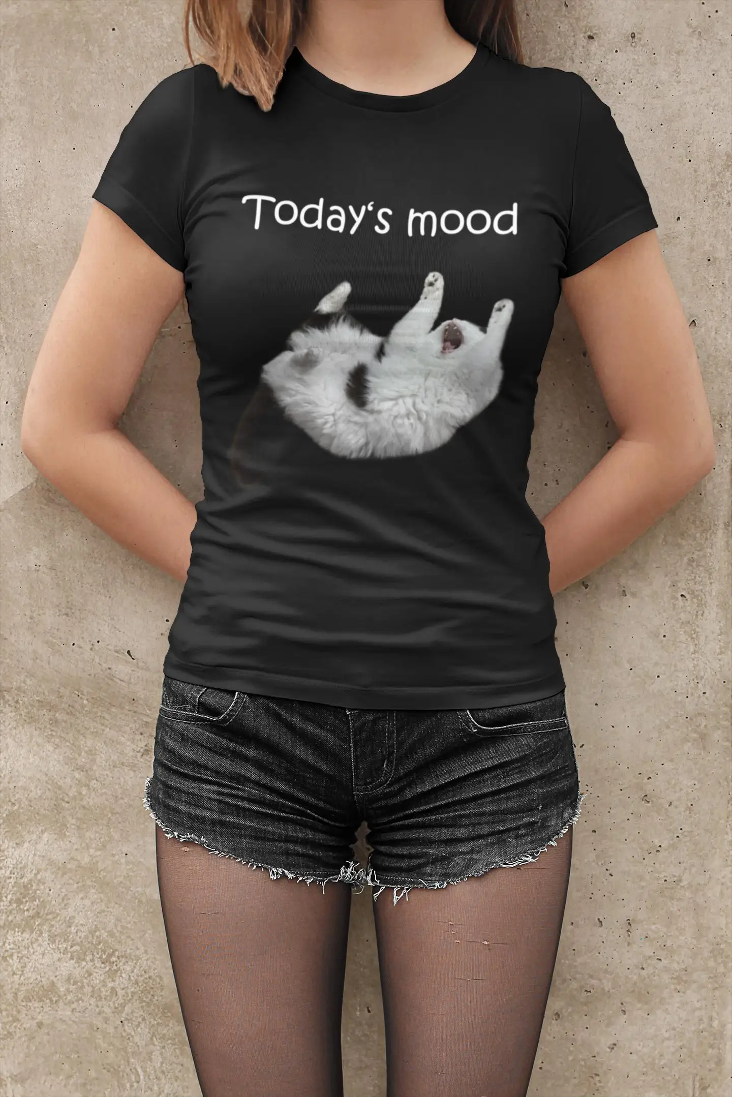 Funny Screaming Cat Meme T-Shirt Hilarious Cat Lover Gift Today's Mood Summer Women's Funny Clothes Soft Breathable Tee Tops
