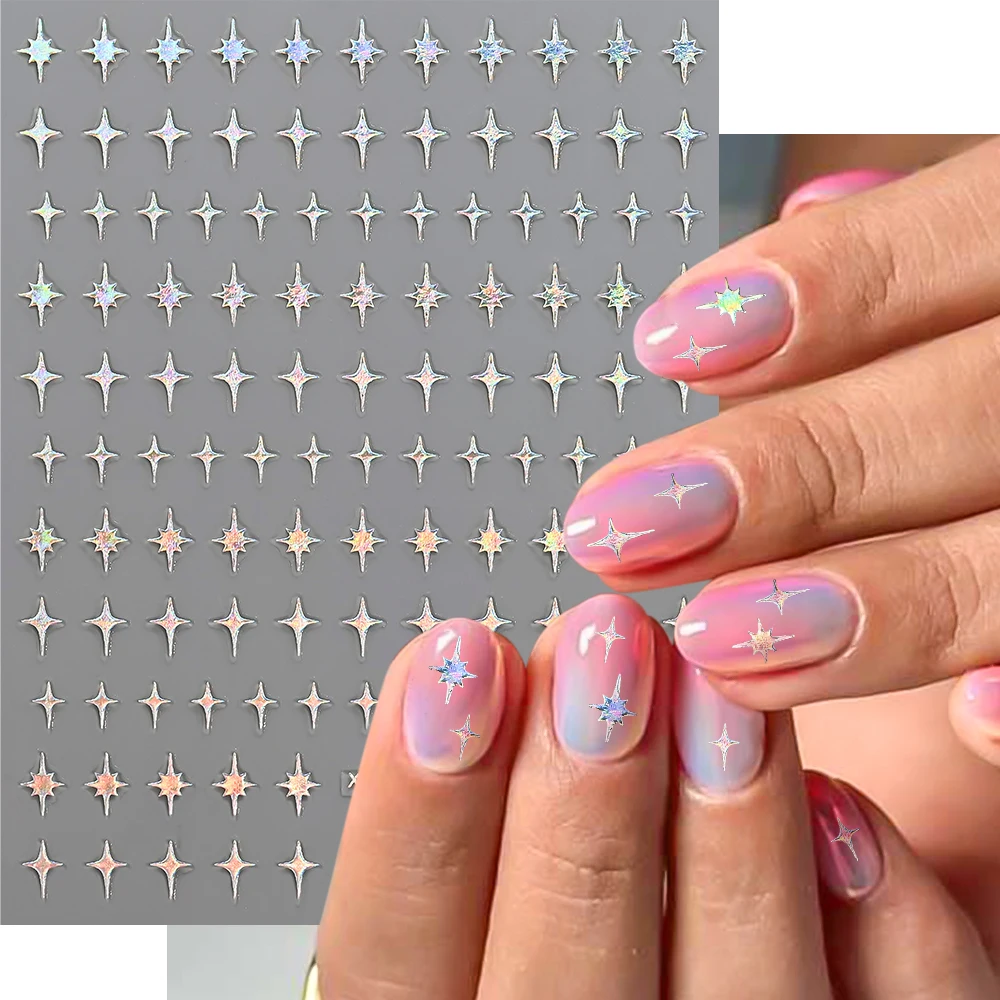 8 pezzi Y2K Mini Glitter Star adesivo per unghie 3 dimensioni Starlight Nero Bianco Xing Xing Cursore autoadesivo Decalcomania squisita di alta qualità