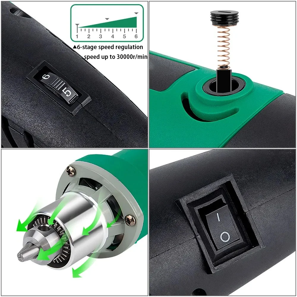 مطحنة قوالب كهربائية 480 وات أداة كارفر دوارة كهربائية، تعديل السرعة المتغيرة 6 خطوات، سرعة عالية 30000 دورة في الدقيقة