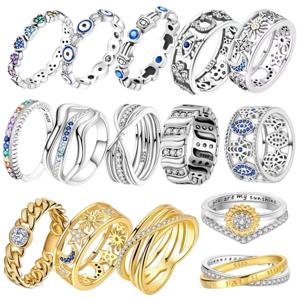 Fashion Rings for Women Stars and Moon Sunflower Pink Heart Zircon Luxury Wide Rings Fashion Engagement Wedding Jewelry Gift