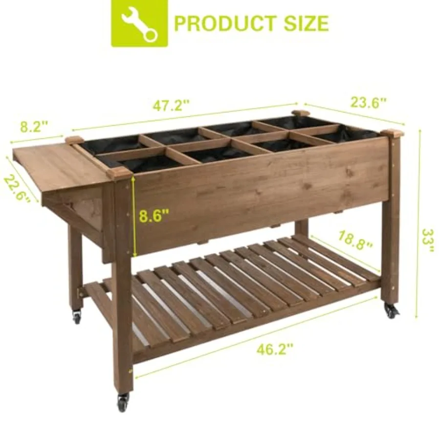 Raised Garden Bed, Herb Garden Planter Outdoor with Lockable Wheels, Storage Shelf, Protective Liner, for Herbs, Vegetables, Fl