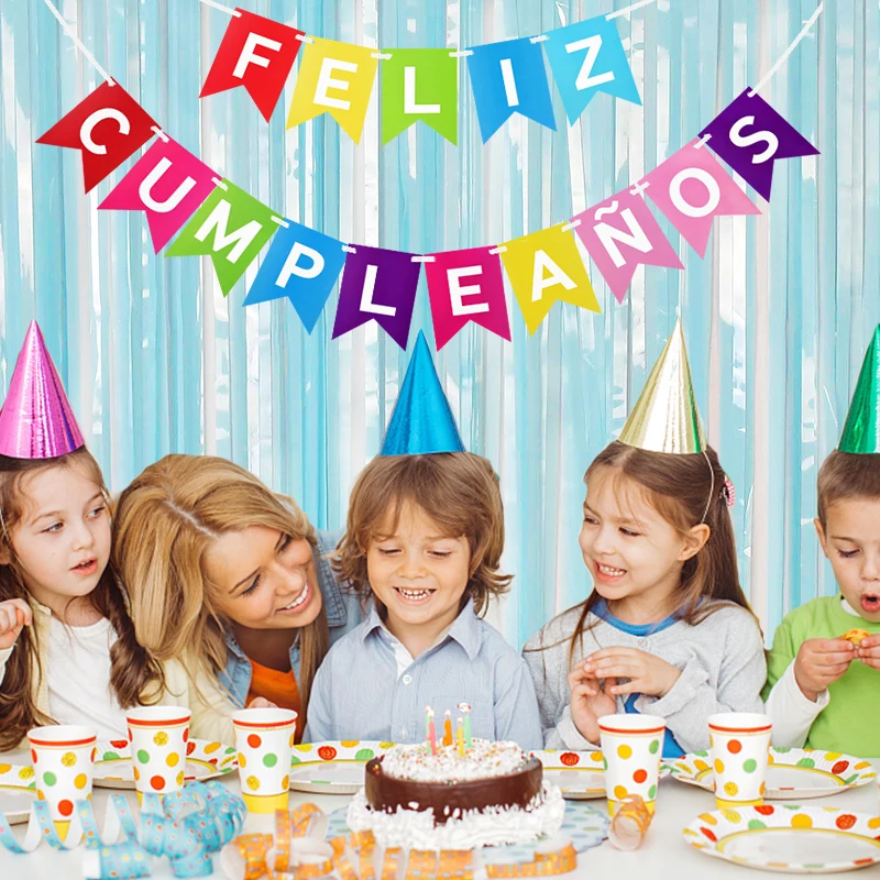 1set Paper Bunting Garland spanish language Banners Flags Birthday Party Happy Birthday Decoration Supply Baby Shower Decoration