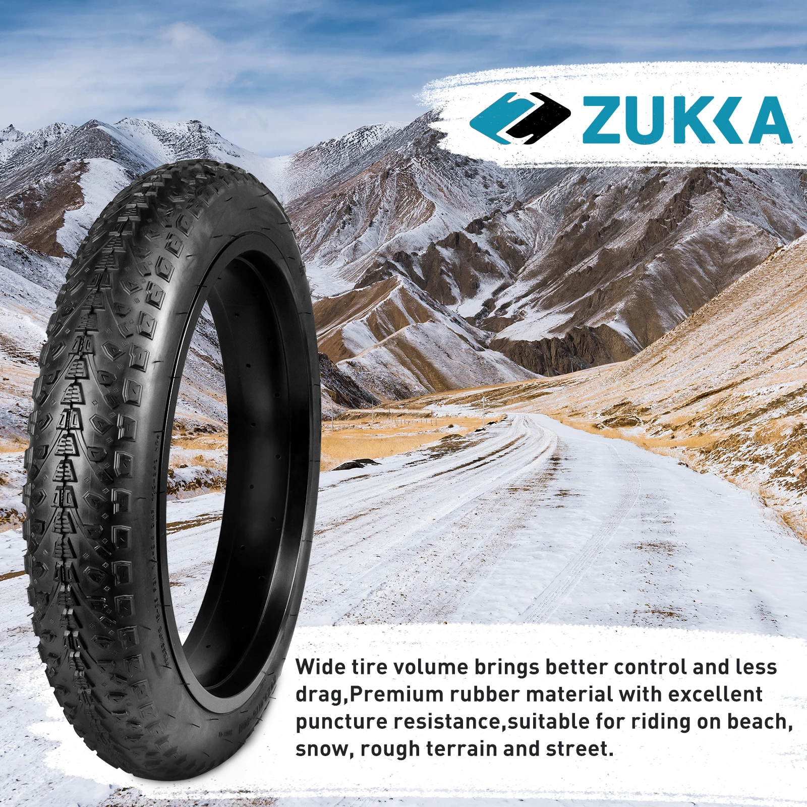 ZUKKA 1 Pack 20/26/27.5x3.0 Fat Tire for E-bike Heavy Duty High-Performance Wear-Resistant E-Bike Mountain Snow Bike Tire