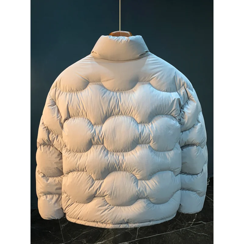 

High fluffy winter warm down jacket for men, trendy new 2025 stand up collar duck down thick cold resistant jacket