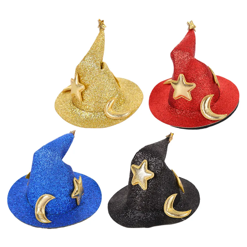

4 Pcs Halloween Witch Hat Hair Clips Festive Party Accessories Delicate Cloth Pins Stylish Hairstyle Embellishments