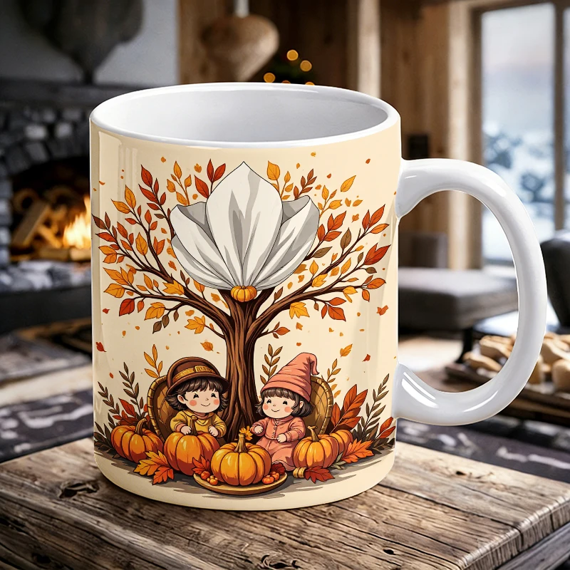 

Cute Autumn Elf Ceramic Mug with Handle, Fully Printed Coffee Mug, Insulated Milk Cup, Office Water Cup, Fade-Resistant
