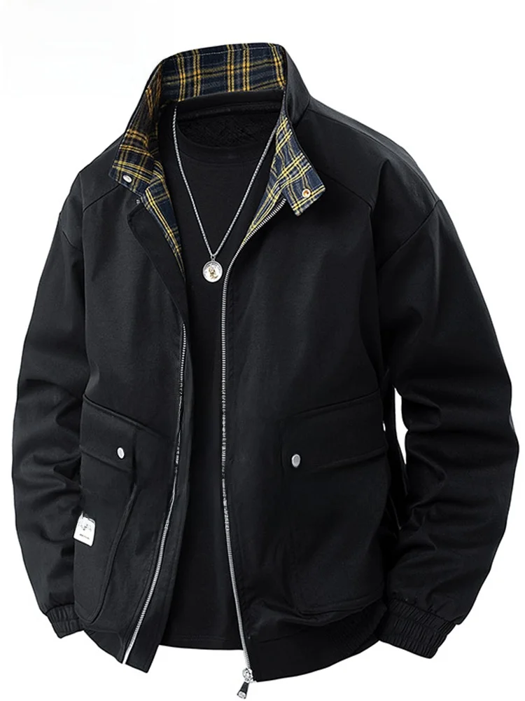 

Mo Chaos Trendy Large Size Jaet Loose Fit Spring Autumn Stand Collar Men's Casual Versatile Workwear Polyester Fiber Zipper...