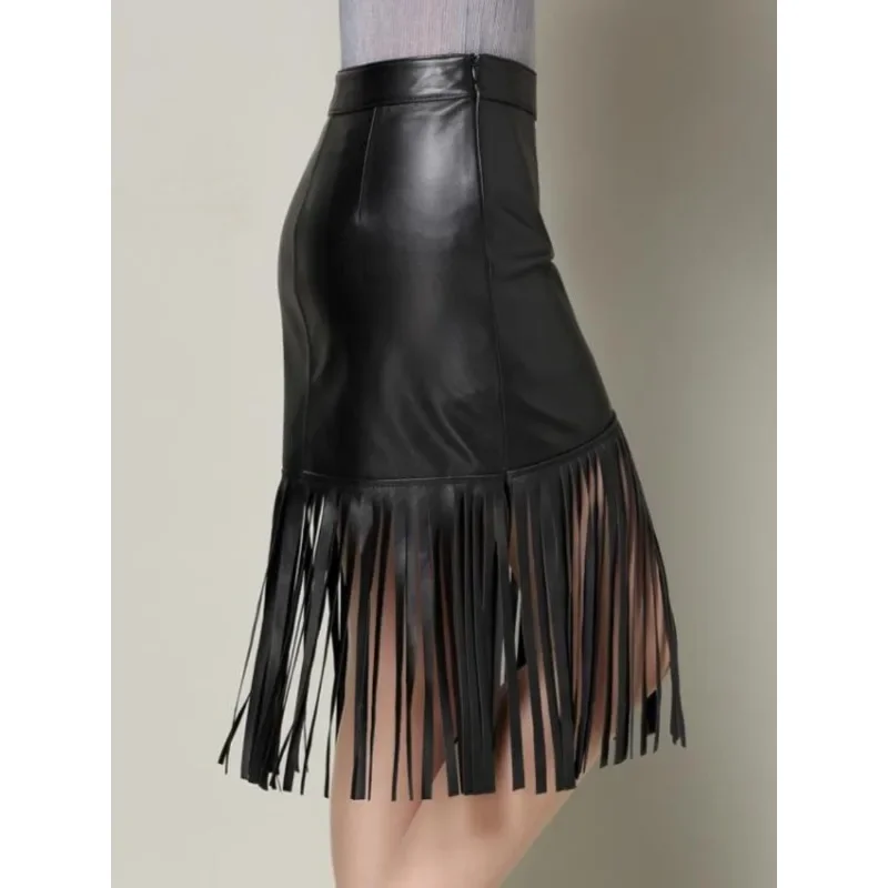 

New Autumn and Winter Sheepskin Hip Skirt Fringed Leather Small Leather Skirt Medium and Long Women's Short Skirt