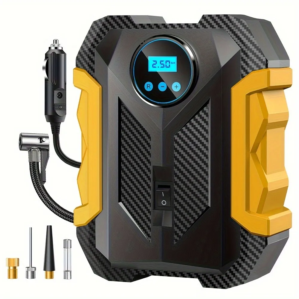Portable 12V Car Tire Inflator Digital Air Compressor Fast Inflation Car Tire Pump with Long Power Cord Multiple Nozzles