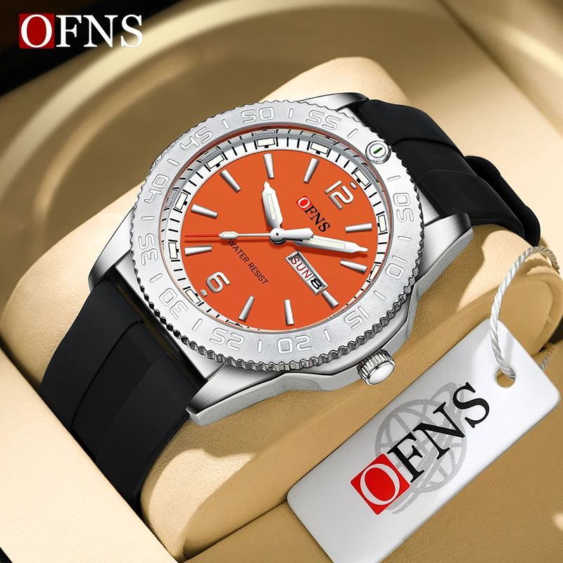 OFNS Top Brand 2024 New Men's Watch Fashion Sports Waterproof Quartz Watch Date Dual Screen Glow Men's Watch 8015