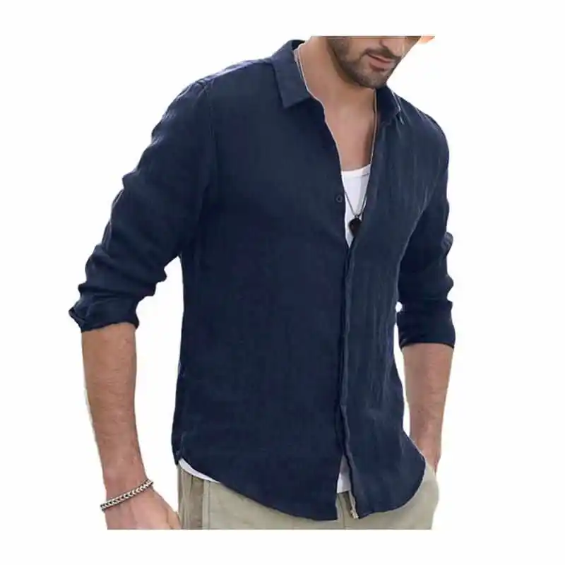 

Men's Single-Breasted Cotton Linen Long irt Ice Sensation Sun Protection Procing Loose Fit oulder-Width Sves Ultra-...