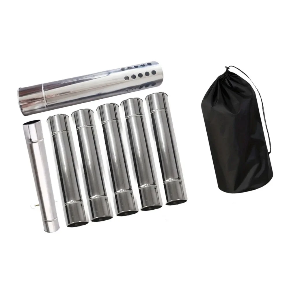 Camping Tent Wood Stove Chimney Pipe Set 7 Pieces with Spark Arrestor Fits 6cm Diameter Stove Openings for Wood Burning Stoves
