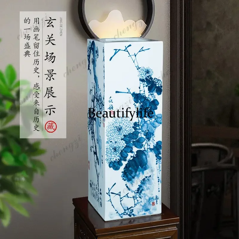NQ52 Jingdezhen ceramic vase hand-painted square plum orchid bamboo chrysanthemum floor ornament living room study home decorati