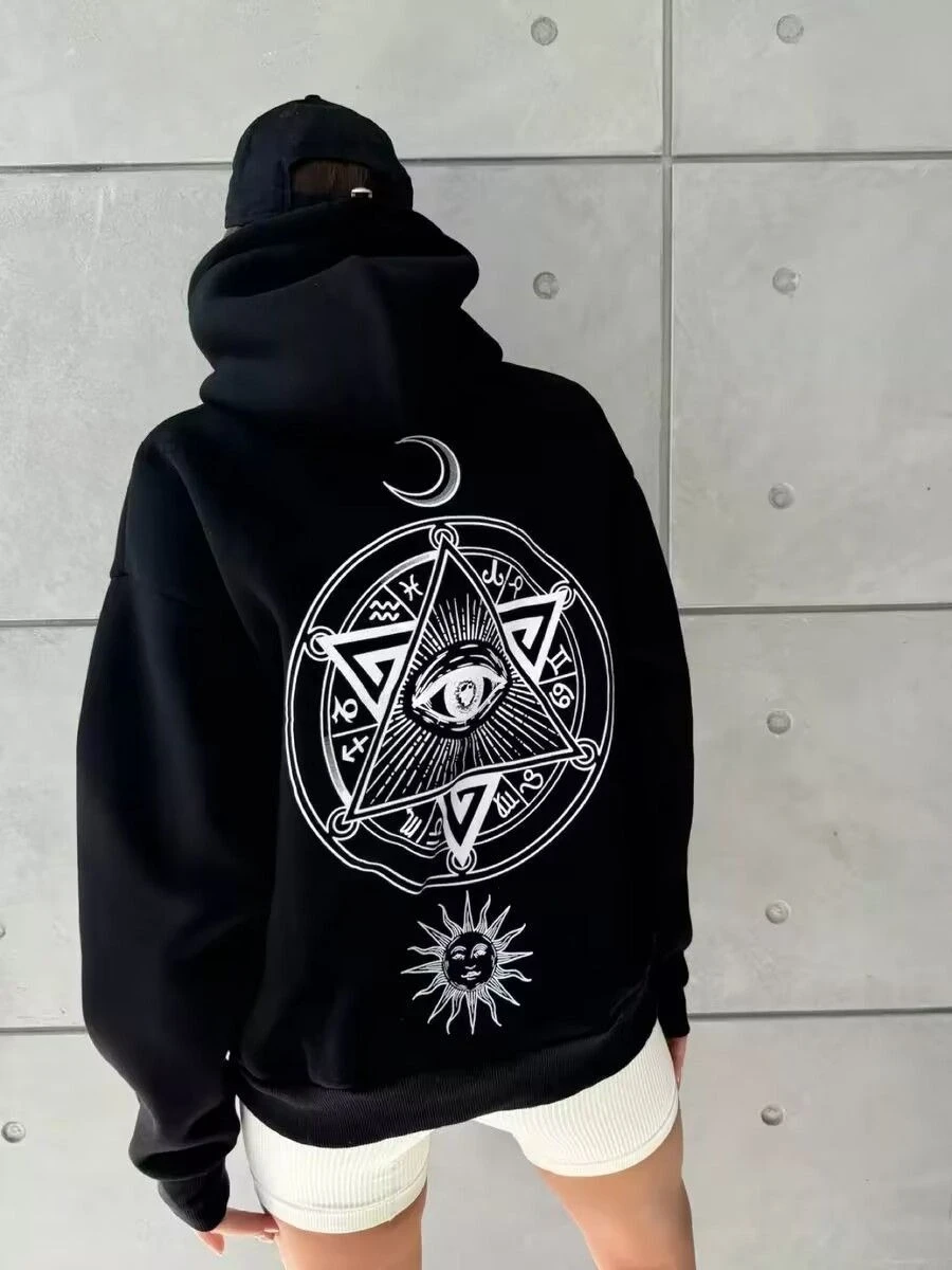 

High Street American Print Autumn and Winter New Trendy Casual and Versatile Loose Street Coat for Men Women Hooded Sweatshirts