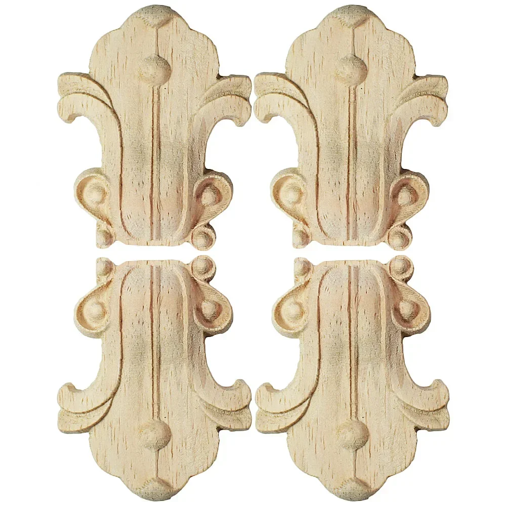 4PCS 6.5cm Decorative Wood Applique Carved Decal Corner Floral Onlay Applique Frame for Wall Doors Cabinet Furniture Figurines