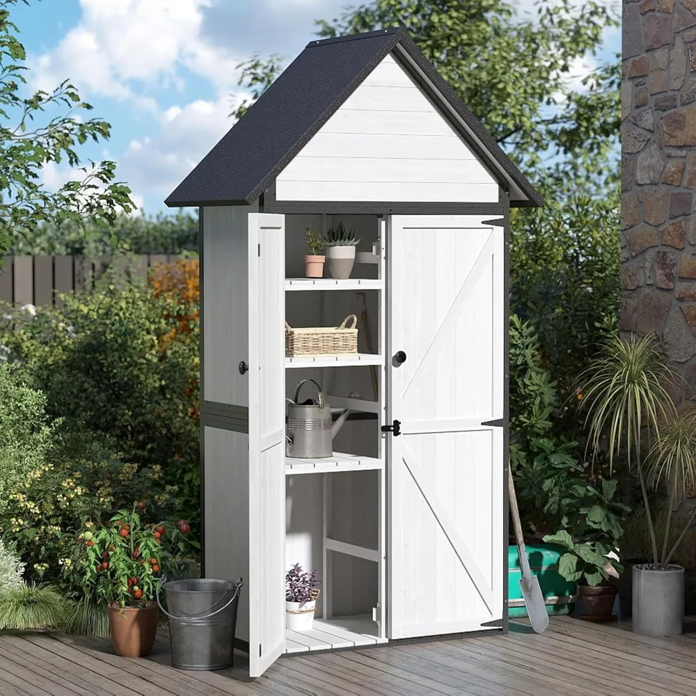 

Outdoor Storage Shed with Strongest Metal Frame, Storage Cabinet with Floor, Weatherproof Tool Shed with Adjustable Shelfs, Lock