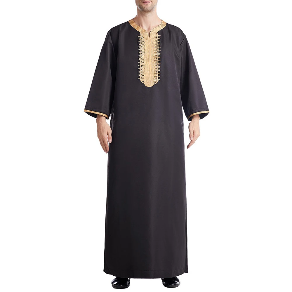 Muslim Clothing Fashion Men'S Arabic Pakistan Dubai Kaftan Abaya Robe Islamic Clothing Saudi Arabia Three Quarter Sleeve Dress