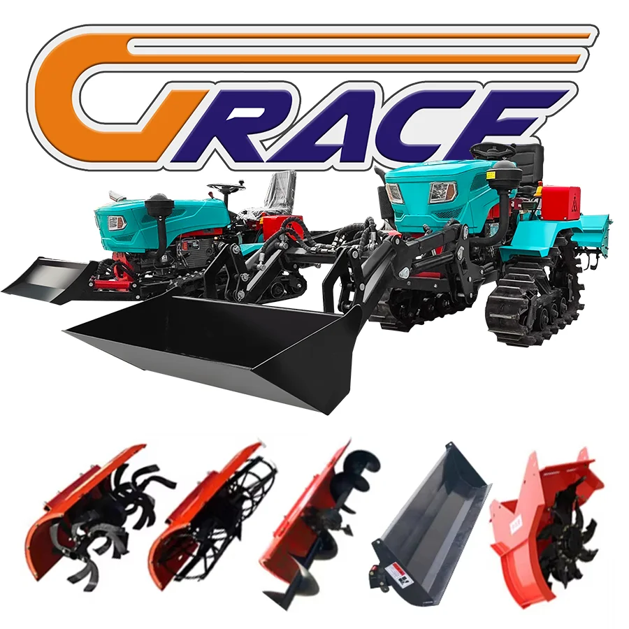 الجملة جرار تتبع المطاط المستخدمة في الأرز والجاف الأراضي الصغيرة المزارعين جرار زاحف مع حفارة