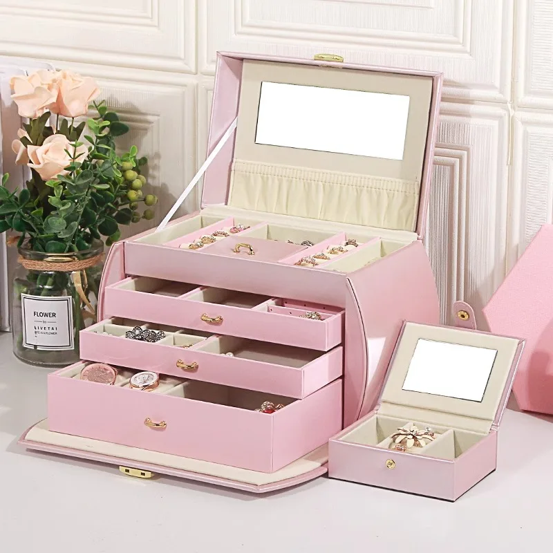 Jewelry Box European Princess Korean Hand  Box with Lock Jewelry Wooden Watch Storage