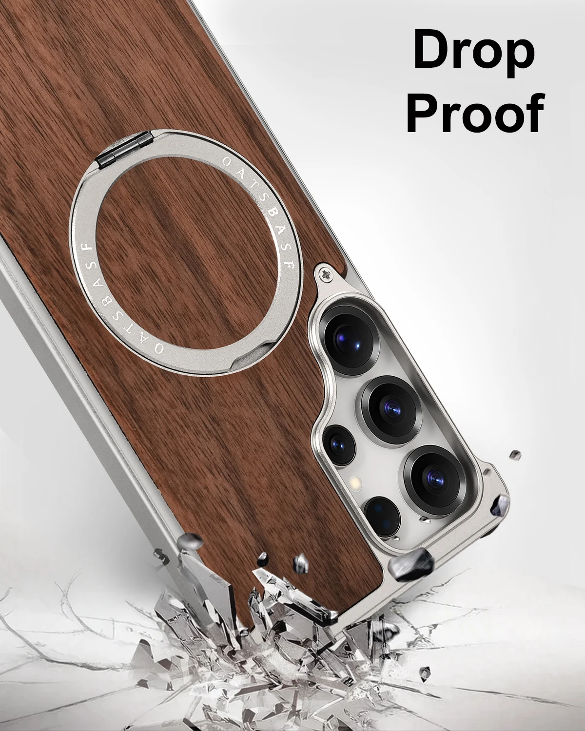 Eary Solid Wood Phone Case for Samsung Galaxy S25 S24 Ultra Magnetic With 360° Rotation Stand Magsafe Frameless Protector Shell