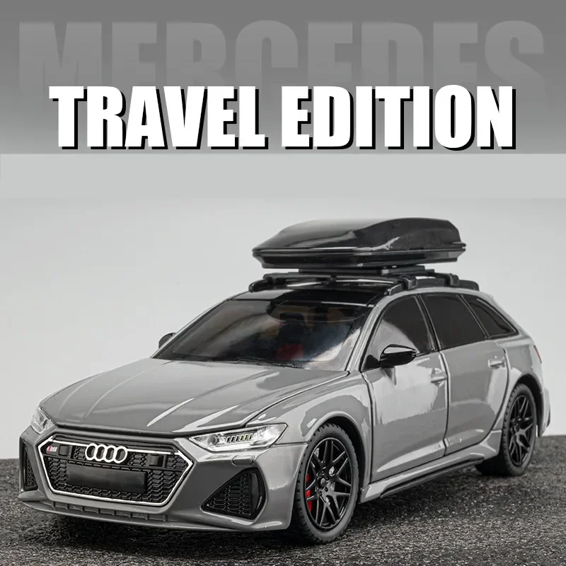 1:24 Schaal Diecast Speelgoedvoertuig Model Audi Rs6 Travel Edition Auto Pull Back Sound & Light Deuren Te Openen Collectie Cadeau