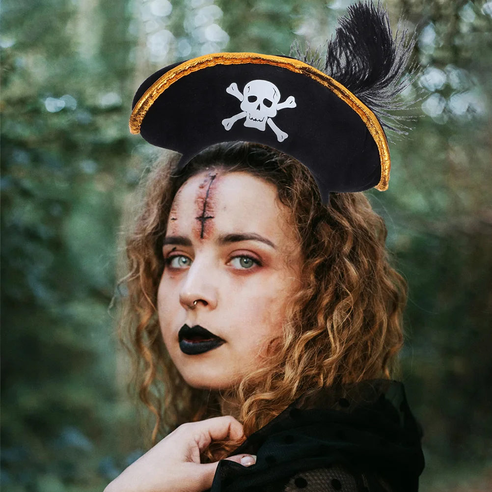2 pezzi di cappello con teschio, fascia per costumi di Halloween, copricapo da pirata, puntelli per prestazioni, romanzo
