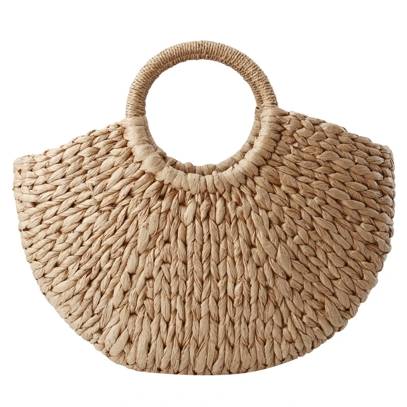 Summer Handmade Bags for Women Beach Weaving Ladies Straw Bag Wrapped Beach Bag Moon shaped Top Handle Handbags Totes