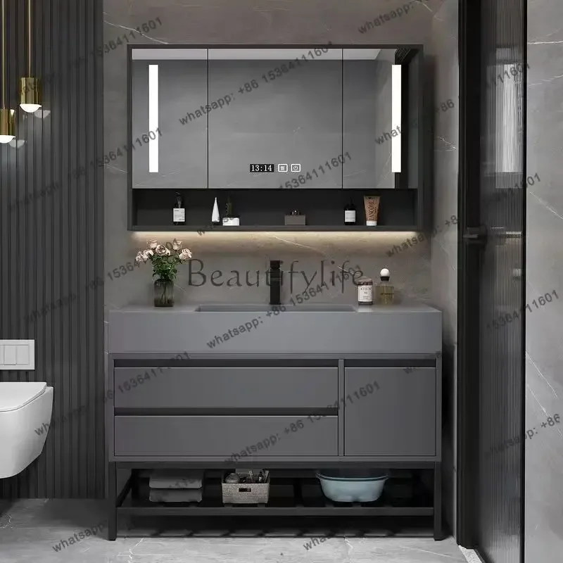 yj21 Furniture Modern New Cupboard Set 36 Inch Led Cabinet Storage Bathroom Sink Vanity With Mirror Wash Basin for Hotel Bathroo