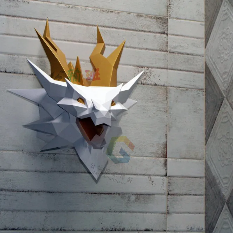 رأس التنين ورقة نموذج ثلاثية الأبعاد Papercraft لتقوم بها بنفسك الألغاز يدوية اللعب منخفضة بولي الفن النحت نموذج جدار ديكورات ديكور المنزل