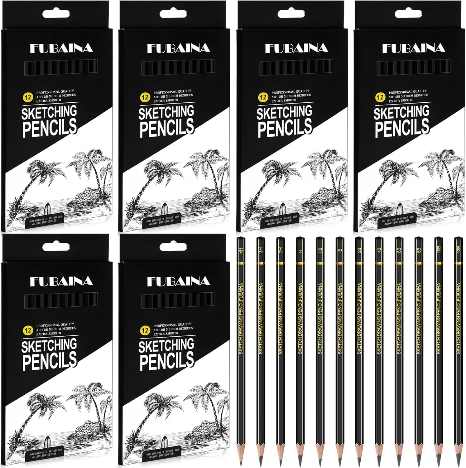 

72 Pcs Drawing Sketching Pencil Set, Professional Graphite Charcoal 12B-4H, Art Supplies for Artists Beginners