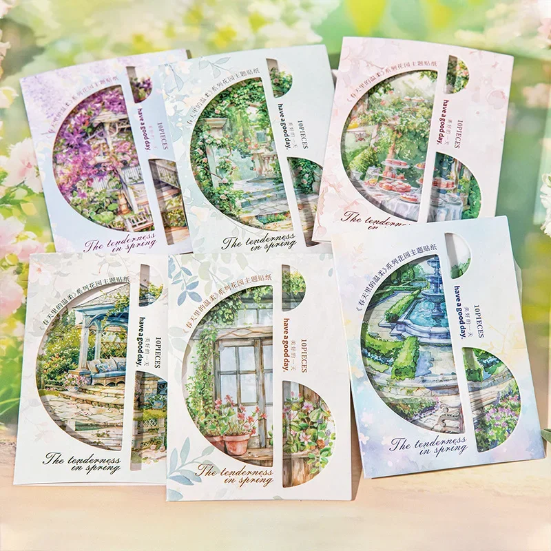 10Pcs Garden PET stickers Spring in the gentle window view package handbook bottoming stickers Supplies Stationery 149*90mm