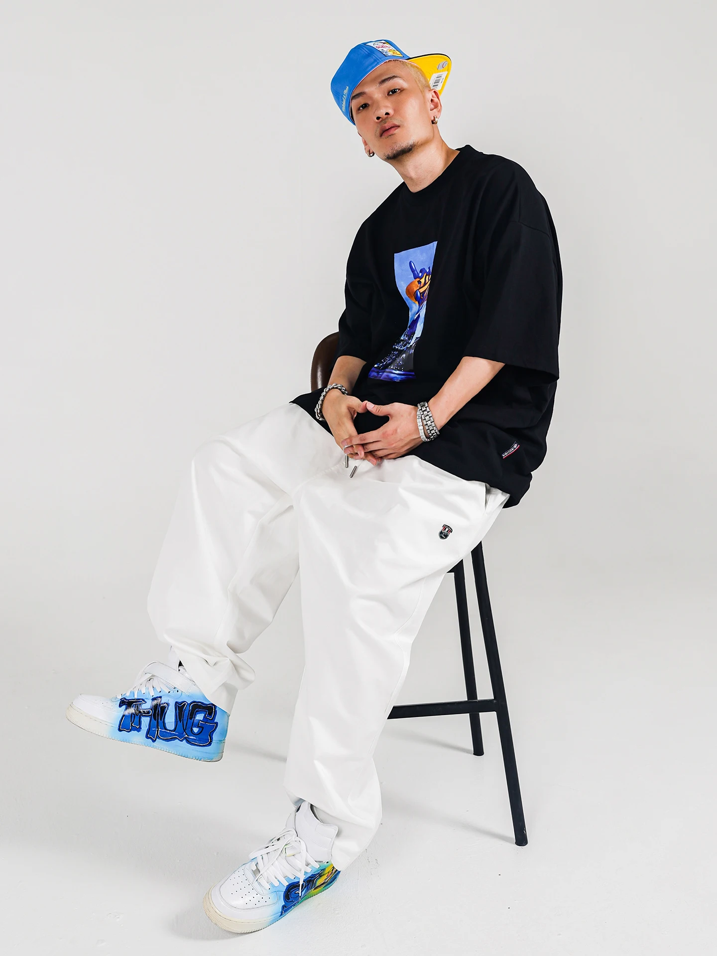 ACUSA JEANS American Casual Bright Surface BOX Print Small Collar Heavyweight Pure Cotton Loose Short Sleeve T-Shirt Summer Men