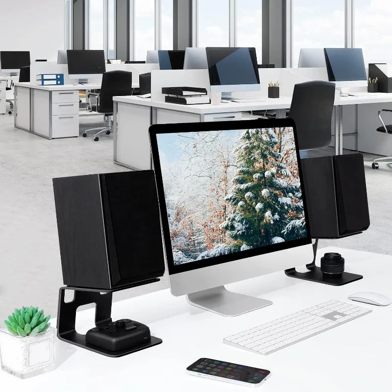 AT69 - حامل مكبر صوت لسطح المكتب - حامل دعم معدني مقاوم للصدمات لمعدات الصوت، تصميم قابل للتعديل يناسب معظم الموديلات #1