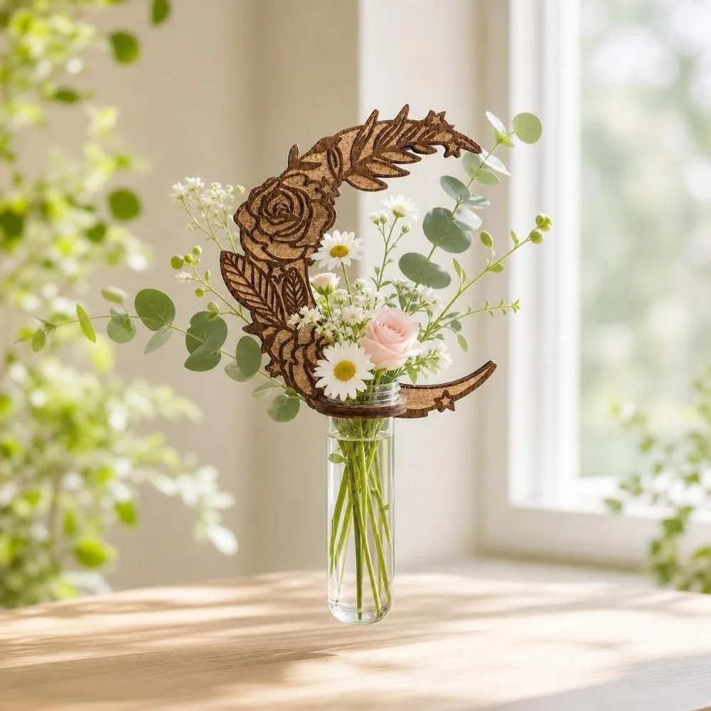 Wall Shelf Wooden Hydroponic Planter Shelf Home Ornaments Vase Wall Mounted Planter Moon Flower Sun Wall Decoration Living Room